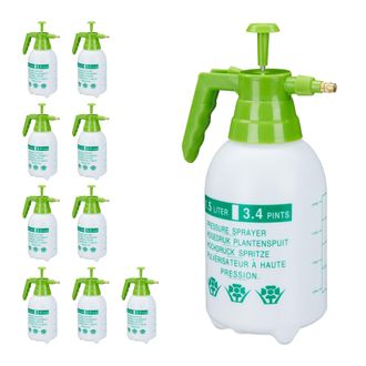 Relaxdays 10 Fumigadoras Pulverizador 1,5 L Con Boquilla De Lat&oacute;n, Polietileno, Para Regar, Jard&iacute;n, 31,5x17x12,5 Cm, Blanco-verde