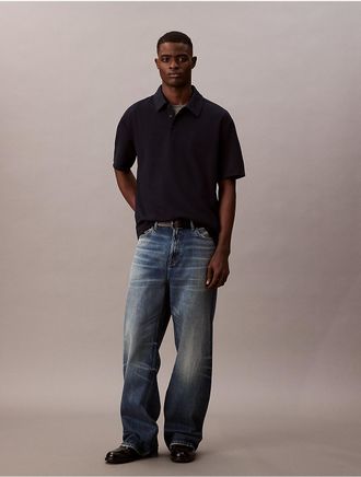 Calvin Klein Jeans Calvin Klein Mens Textured Flat Rib Relaxed Polo Shirt - Navy - 2XL