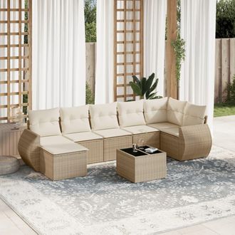 vidaXL Vidaxl - Juego De Sof&aacute;s De Jard&iacute;n Con Cojines Beige 8 Pzas Rat&aacute;n Pe