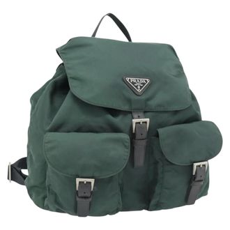 Prada Double Front Pocket Tessuto Green Nylon Backpack Bag (Pre-Owned)