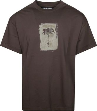Palm Angels Brushed Palm Tree Regular T-shirt - Heren - Tops - Bruin - Maat: L Katoen