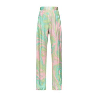 Pinko Elegant Satin Lucido Green Pink - Dames - Straight fit broeken - Veelkleurig - M - Satijn - Broeken