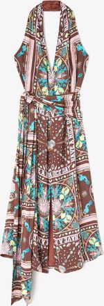 Ganni Brown Dress in Printed Twill - Size 10/12 Viscose