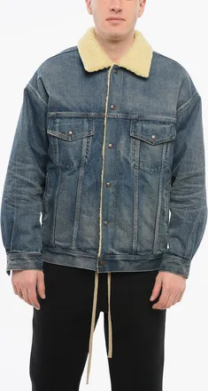 Celine Denim Jacket with Shearling Lining and Crystal Fringes Celine