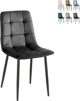 Oresteluchetta Juego De 4 Sillas De Comedor Y Cocina De Terciopelo Con Efecto Acolchado Corf&ugrave; - Negro