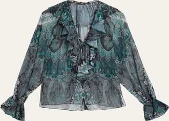 Kobi Halperin Locke Ruffle Tie-Neck Blouse