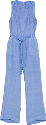 120% Lino Jumpsuits & Playsuits, Dames, Blauw, M, Linnen, Belted Sleeveless Jumpsuit