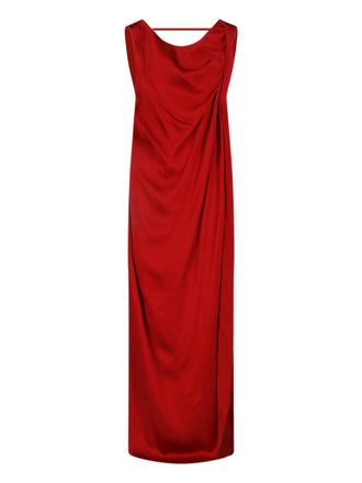 Maison Margiela Draped Maxi Dress In Red Satin Blend With Side Slit