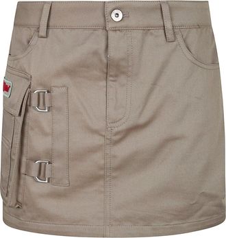 Off-white Military-Inspired Cotton Mini Skirt with Side Pocket