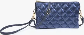 Jen & Co. Womens Nylon Puffer Quilted 3 Compartment Convertible Wristlet In Navy