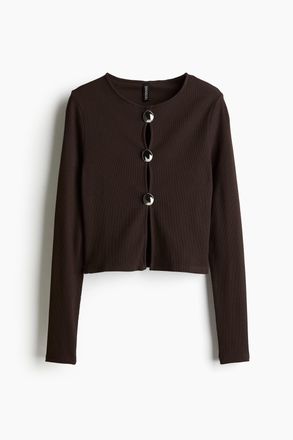 H&M Geripptes Shirt mit Kn&ouml;pfen - Brown
