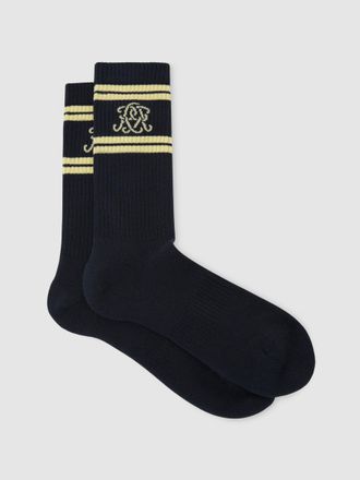 Reiss Navy & yellow Monogram Cotton-blend Ribbed Socks, S & M