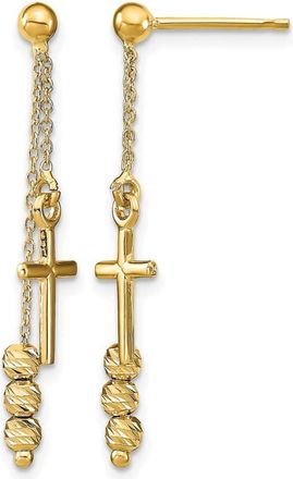 Diamond2Deal 14K Yellow Gold Diamond-cut Cross Drop Dangle Earrings