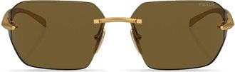 Prada logo-engraved frameless sunglasses - men - Metal - One Size - Gold