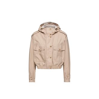 Moncler Moncler Carex Hooded Cotton Blend Poplin Jacket, Women, Beige, Size: 0