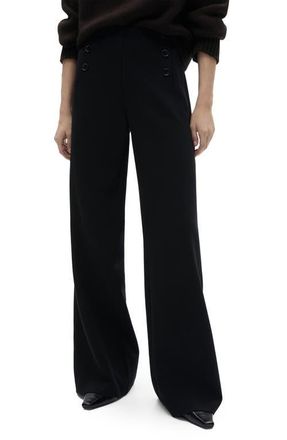 Mango Button Wide Leg Pants in Black at Nordstrom, Size 0