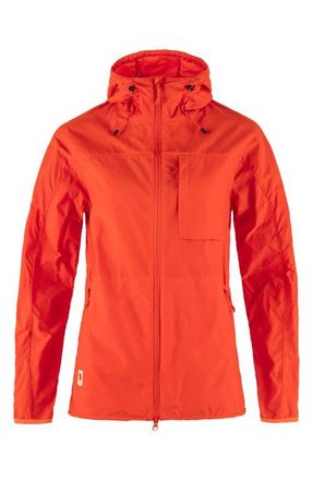 Fj&auml;llr&auml;ven High Coast Hooded Wind Jacket in Flame Orange at Nordstrom, Size X-Small