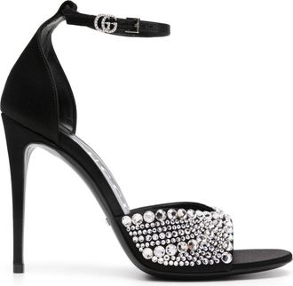 Gucci 110mm Double G-buckle sandals - women - Satin/Calf Leather/Crystal/Satin/Calf Leather/Rubber - 39 - Black