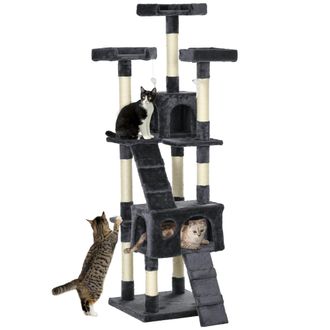 OEM &Aacute;rbol Para Gatos Torre Para Gatos Con Nidos Escaleras Juguetes Colgantes Y Postes De Sisal 49x49x173 Cm Gris Oscuro