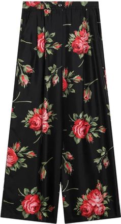 Dolce & Gabbana Rose Bouquet-Print Wide Twill Broek - Dames - Wijde Broeken - Veelkleurig - XL - Broeken
