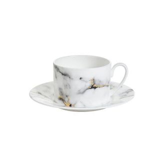 Prouna Marble Venice Fog Tea Cup & Saucer in White at Nordstrom