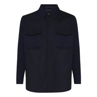 Eleventy Navy Oversized Shirt Jacket with Pockets