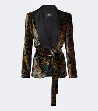 Etro Belted paisley satin-trimmed velvet blazer
