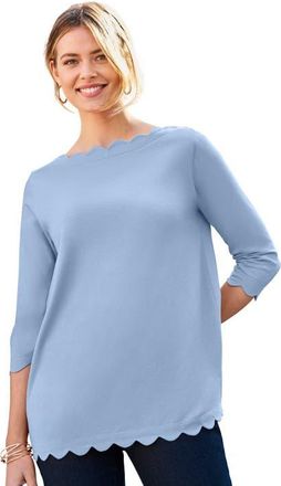 Jessica London Scallop Boatneck Tunic in Azure Mist at Nordstrom, Size Medium
