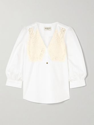 Maison Mayle Blusa In Popeline Di Cotone Con Inserti In Pizzo Lalou - Avorio