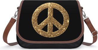 Generic Peace Symbol Gold Glitter Small Womens Crossbody Bags Shoulder Handbag with Adjustable Strap for Travel