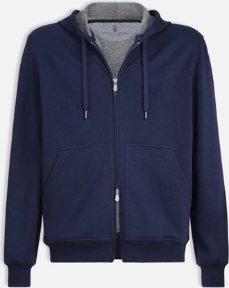 Brunello Cucinelli Mens Cotton Zip Hooded Top Navy - Size: 40