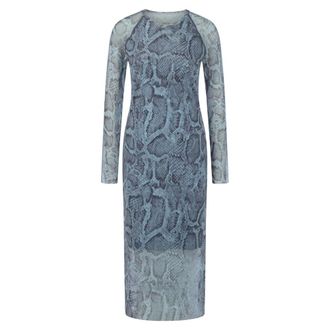 Marc Cain Kleedjes, Dames, Blauw, L, Transparante Mesh Midi Jurk
