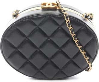 Chanel 2021-2025 CC gewatteerde lamsleren ronde Clutch with Chain crossbodytas - Zwart