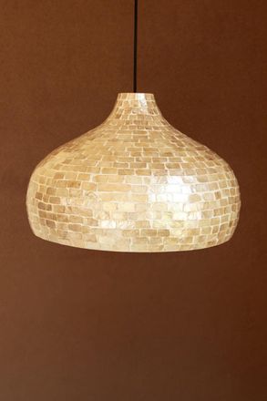 Kalalou Spun Bamboo Pendant Light With Capiz Shell Detail
