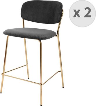 Moloo Silla de bar de tela acanalada negro y dorado (x2