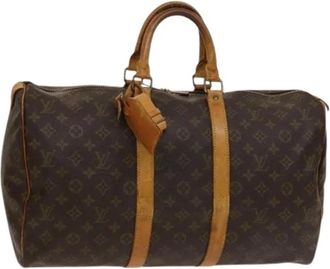 Louis Vuitton Tweedehands Canvas Louis Vuitton tassen - Dames - Vintage Weekendtas - Bruin - ONE Size - Leer - Vintage