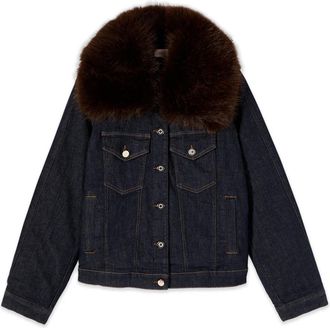 Oltre Jassen, Dames, Blauw, XS, Denim, Denim Jas met Bontkraag