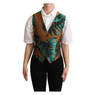 Dolce & Gabbana Jacquard Blad Gilet - Dames - Jassen - Groen - Maat: M Zijde