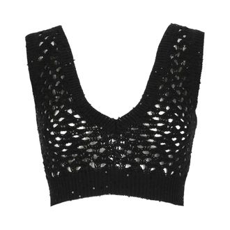 Brunello Cucinelli Cropped Top - Dames - Tops zonder mouwen - Zwart - M - Katoen - Tops