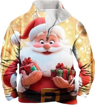Generic Christmas Jumpers For Men 1/4 Zip Christmas Sweatshirt Ugly Xmas Pullover Funny Jumper Sweater Fleece Stand Collar Sweatshirts Reindeer Snowflakes Pri
