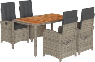 vidaXL Set Comedor De Jard&iacute;n 5 Piezas Con Cojines Rat&aacute;n Sint&eacute;tico Gris Vidaxl