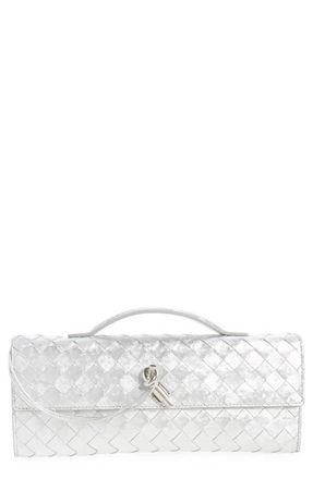 Bottega Veneta Andiamo Intrecciato Satin Clutch in 8101 Silver /Silver at Nordstrom