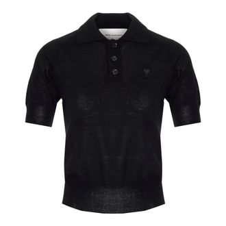 Ami Polo Shirts, female, Black, Size: XS Merino Wool Polo Shirt