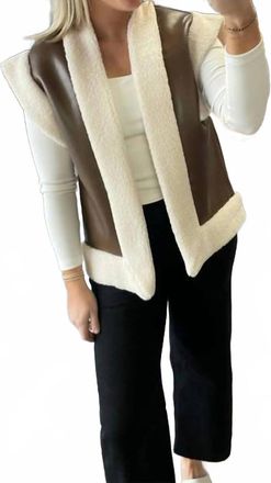 Le Lis Blanc Deux Womens Leather And Sherpa Vest In Chocolate Brown/ Cream