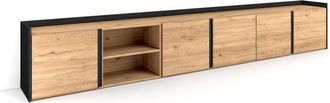 Skraut Home Skraut Home - Mueble Tv, Televisi&oacute;n, Muebles De Sal&oacute;n, Almacenaje, 309x35x50 Cm, Para Tv Hasta 80, Con Almacenamiento, Estilo Moderno, Roble Y Negro