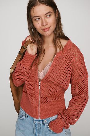 Pilcro Juniper Open-Knit Bomber Cardigan Jacket