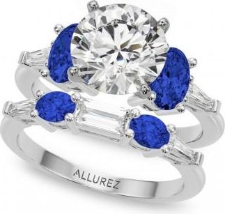 Allurez Round Lab Grown Diamond & Oval Blue Sapphire Bridal Set in Platinum (5.17ct)