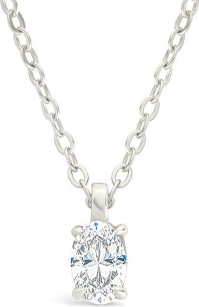 Sterling Forever Sterling Silver Oval CZ Prong Set Pendant