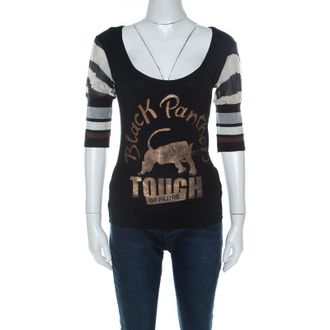 Gianfranco Ferre Gf Ferre Black Panther Print Jersey Scoop Neck Top