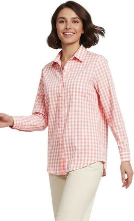 Lands End No Iron Supima Cotton Long Sleeve Shirt in Sunset Coral Pink Gingham at Nordstrom, Size 27